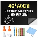 OFFCUP Tafelfolie Magnetisch, Kreidetafel magnetisch 40 * 60CM, Selbstklebende Tafelfolie mit 6 Stück Staubfreie Kreide, 4 Magneten, 1 Lappen, Folie Chalkboard für Kinder, Küche, Büro