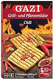 Gazi Grill- und Pfannenkäse Chili - 10x 200gramm - Pfanne Grill Grillkäse Ofen Ofenkäse Backkäse 45% Fett i. Tr. Schnittkäse Käse mikrobielles Lab Halal vegetarisch glutenfrei für Grill und Pfanne