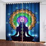 Gardinen Wohnzimmer 2Er Set, 3D Blaue Buddha-Statue Muster Vorhang Blickdicht Kinderzimmer Mädchen Junge, Verdunkelungsvorhang Schlafzimmer Schallschutz Thermo Vorhänge Fensterdekoration 230X210Cm