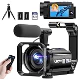 Camcorder Videokamera 5K 56MP Doppelobjektiv WiFi 16X Digitalzoom 3' Touchscreen Vlogging Kamera für YouTube IR Nachtsicht Camera mit 2 Batterien,64GB Karte,Mikrofon,Gegenlichtblende,Fernbedienung