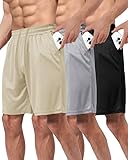 BOOJO 3er Pack Sporthose Herren Kurz Hosen mit Taschen Sport Shorts Schnell Trocknend Trainingshose für Gym Fitness(Schwarz/Hellgrau/Khaki,L)