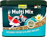 Tetra Pond Multi Mix - Fischfutter für gemischten Besatz im Teich, enthält vier verschiedenen Futtersorten (Flockenfutter, Futtersticks, Gammarus, Wafer), 7 Liter Eimer