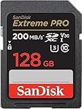 SanDisk Extreme PRO SDXC UHS-I Speicherkarte 128 GB (V30, Übertragungsgeschwindigkeit 200 MB/s, U3, 4K UHD Videos, SanDisk QuickFlow-Technologie, temperaturbeständig)