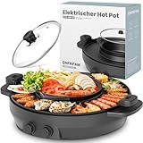 ENFRIFAM 2200W 2-in-1 Multifunktionaler elektrischer Hot Pot mit Grill, drehbare Grillpfanne, rauchfreier geteilter Shabu-Grilltopf für 2-8 Personen, abnehmbar für einfache Reinigung