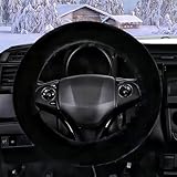 FINEVERNEK Plüsch Lenkradbezug, Winter Auto Lenkradschutz, Flauschige Lenkradabdeckung, Universal Plüsch Lenkradhülle, Warm rutschfest, Teleskop Abdeckung für Auto, 36-38cm(Schwarz)
