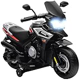 AIYAPLAY Elektro Motorrad Kinder 6V Elektromotorrad Kindermotorrad mit 2 Hilfsrädern, Beleuchtung, Musik, Soft-Start, bis zu 2,4 km/h für Kinder von 1,5-3 Jahren Schwarz