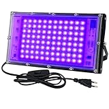 CREATESTAR UV Schwarzlicht Strahler 100W, LED Schwarzlichtlampe IP65 Wasserdicht UV Fluter mit Stecker, Flutlicht für Glow Party, Bar, Disco, Blacklight Party (1 Stück)