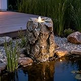 Künstlicher Quellstein Felsen mit LED Beleuchtung OG-KQS001 Realistische Steinoptik, inkl. 2 m Schlauch – Wetterfest für Teich & Bachlauf Wasserfall