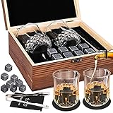 GOLDGE 14PCS Whisky Steine Geschenkset Whisky Steine mit Gläser Eisclip Untersetzer Whiskey Eiswürfel Samtbeutel Whisky Stones Gift Set