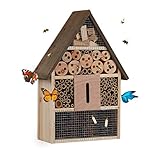 Relaxdays Insektenhotel, Nisthilfe Wildbienen & Schmetterlinge, Garten, Balkon, Bienenhotel HxBxT 37 x 26 x 11 cm, Natur