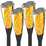 4er-Set Solar Flammenlicht, LED Solar Flammenlicht Gartenfackeln Solar Flamme Fackeln Lichter Solarleuchten mit Realistischen Flammen für Außen Gärten Weg Hinterhöfe Rasen, IP65 Wasserdicht (Flamme)