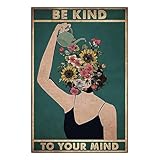 Nayyana Be Kind to Your Mind Vintage-Bildposter, Hippie-Boho-Wandkunst, Vintage Poster, Ermutigungsgeschenke für Frauen, Heimbüro, Schlafzimmer, Wohnzimmer, Cafés, Wanddekoration