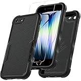 Für iPhone SE 2020 iPhone SE 2022 Hülle iPhone 8/7, Stoßfest Rugged Hülle mit 9H Displayschutz-Glas Fallschutz Handyhülle, TPU Outdoor Case mit Kameraschutz (Schwarz)