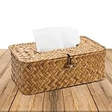 Rechteckige Taschentuchbox aus Seegras, Handgewebt Kosmetiktücherboxen Taschentuchhalter, Dekorativer Gewebter Papierhalter, Aufbewahrungskorb aus Rattan mit Deckerl für Esszimmer Auto Büro, 23x13x9cm