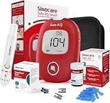 Sinocare Blutzuckermessgerät Set mit Teststreifen & Lanzetten (25+25 Stück) - Einfach zu bedienen - Ideal für unterwegs und Reise - mg/dL - Safe AQ Smart