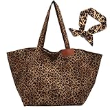 JEKAVA Tote Bag Damen Groß Leopardenmuster Handtasche Canvas Shopper Tasche Damen Umhängetasche Gross Tragetaschen Retro Schultertasche für Schule Arbeit Einkauf Alltag Reisen Frauen
