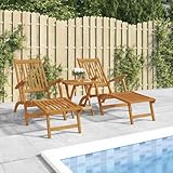 Ziaphsol Gartenliegen Set Akazie Massivholz, 2 Klappbare Liegestühle mit Verstellbarer Rückenlehne, Fußteil & Beistelltisch, Outdoor Lounge Stühle für Terrasse, Pool, Garten