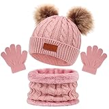 GUTERTOP 3er Mütze-Schal-Handschuh-Set, Winter Accessoires für Kinder, Rosa, Unisex, Klassisch, Maschinenwaschbar, Polyester