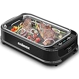 CUSIMAX Elektrogrill 1500W Tischgrill Elektrisch mit Deckel für den Innen- und Außeneinsatz, elektrische grill mit einstellbare Temperatur, herausnehmbare Ölauffangschale und Grillplatte, Schwarz