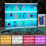 Amzeeniu A4 Light Box, LED-Lichtbox, personalisierbar, buntes Licht, Stromversorgung über USB und Akku, mit 192 Buchstaben und Emojis, Fernbedienung, Geschenkidee