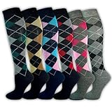Kniestrümpfe Damen Strümpfe (6 Paar) Reitsocken Reitstrümpfe Damenstrümpfe Komfortbund Baumwolle Damensocken Karo Atmungsaktiv (DE/NL/SE/PL, Numerisch, 39, 42, Regular, Regular, Bunt)