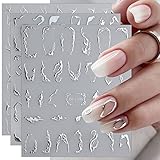 JMEOWIO Nagelsticker Marmor Linie 9 Blatt Nail Art Sticker Selbstklebend Nagelaufkleber Silber Bunt Dekoration Nageldesign Zubehör