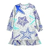 Anantty Mädchen-Nachthemd, Motiv: Ozean, Meer, Stern, Seestern, Langarm, Nachtwäsche, Pyjama, Schlafanzug