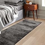 KARAT Bettvorleger Elite - Flokati Bettumrandung - Teppich Läufer für Schlafzimmer Wohnzimmer - Flauschiger Teppichläufer (67 x 160 cm, Dunkelgrau)