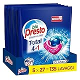 Bio Presto Power Caps Classico, vordosiertes Waschmittel in Kapseln, Packung mit 135 Waschgängen