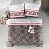 ZIRVEHOME Bettwäsche Set dreiteilig, 200x220 Bettbezug, Baumwolle, orientalisches Design, Izgi