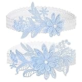 2 Stück Strumpfband Blau Hochzeit,Mabor Brautstrumpfband mit Perlen Blaues Garter Belt Hochzeit Elastische Blumenspitze Strumpfband Braut Accessoires für Braut Prom Hochzeitskleid