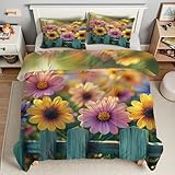 Bettdecke 200x200 Zaun Steppdecke 200x200 Blumenmeer 4 Jahreszeiten Bettdecken mit 2 Kissenbezug, Waschbar Microfaser Bettzeug, Warme Weiche Bettdecke ohne BezugNI4750