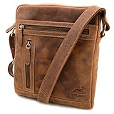 Fa.Volmer® Ledertasche | Tasche aus 100% echtem Leder für Herren und Damen | Schultertasche Umhängetasche Reisetasche | ca. 26 x 23 x 7 cm (LxBxH) (cognac Stanford)