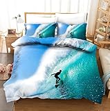 QBIDCSX Bettwäsche 155x220 Bettbezug Set 3teilig Surfen Bettbezug mit Reißverschluss, Weiche Angenehme Mikrofaser Bettwäsche-Sets für Erwachsene Jugendliche Kinder + 2 Kopfkissenbezug 80x80 cm