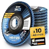 10x Fächerscheibe Ø125mm K40 für Stahl/Edelstahl - Polieren Entroster Kehlnaht schleifen - AMBOSS Werkzeuge ZFS Lamellenschleifscheibe blau Winkelschleifer - Profi Zirkon Schleifmop
