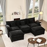 Litbird U-förmiges modulares Sofa 3-Sitzer Ecksofa mit Hocker, tiefes Sitzdesign, Cloud Couch für Wohnzimmer(Schwarz)