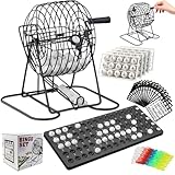 Gobesty Bingo Spiel Metalltrommel, Bingo Spiel Erwachsene mit 18 Tckets 75 Kugeln 150 Chips 2 Spielbretter, Bingosets für Partys Feiertage & Veranstal After Dinner Weihnachten Geschenk