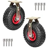 WLCNYL Industrielle Schwerlastrolle, Gummi-Lenkrolle, pneumatische Lenkrolle, 8/10 Zoll, mit Seitenbremsen, mit Schrauben, für Trolleys, Karren, Möbel, Transportwagen, Werkbänke