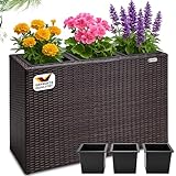 Casaria® Blumenkasten 3 Innentöpfe Polyrattan Herausnehmbar Wasserablauf Outdoor Rechteckig Pflanzkasten Blumentopf Hochbeet Pflanzkübel Braun