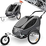 KESSER® Kinderanhänger Fahrradanhänger 360° Drehbar mit Federung 2in1 Joggerfunktion Kinderfahrradanhänger + 5-Punkt Gurt Jogger Fahrrad Anhänger für 1 bis 2 Kinder max. 40kg Hellgrau