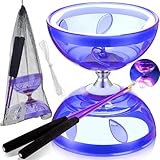 LED Diabolo Freiläufer mit kugellager, Diabolo Jonglier Set, Diabolo Leuchtend im Dunkeln, 4 Farben Licht Diabolo für Kinder Erwachsene, Anfänger Profis, Freilauf Zirkus Jonglierspielzeug (Violett)