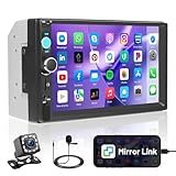 Fuluku 2 DIN Autoradio mit Kabelgebundenem Mirror Link, 7 Zoll Touchscreen Radio mit Bluetooth/FM/EQ/USB/Rückfahrkamera/SWC/MIC