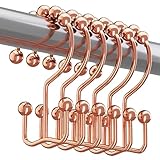 Titanker Duschvorhanghaken Ringe Rostfreies Metall Double Glide Duschhaken Ringe für Badezimmer Duschstangen Vorhänge Set mit 12 Haken - Roségold