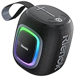 RIENOK Bluetooth Lautsprecher Klein mit Licht FM Radio Bluetooth 5.3 Musikbox Kabellos Bass Box mit 15 Stunden Spielzeit Stereo Tragbar Wasserdicht TF Karte USB Stick Schwarz