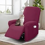 bechoanigel 4-Teilig Sesselbezug rutschfest, Sesselschoner für Relaxsessel, All Inclusive Sesselüberwurf, Sessel Überzug mit Armlehnenschoner und Tasche, Fernsehsessel Bezug (Weinrot)
