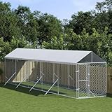 Laufstall Hund, Hundehütte, Welpenlaufstall, Kleintiergehege Laufstall Hund, Outdoor-Hundezwinger mit Dach Silbern 2x10x2,5 m Stahl Verzinkt Fürs Kaninchen, Kleine Haustiere, Katze, Welpe