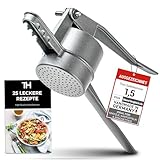 Thiru Spätzlepresse Lochdurchmesser ca. 3mm - Testsieger 2024-60 Tage risikofrei testen - Rundloch mit Schaumlöffel & Auflagerasten - Ideal für Spätzle, Kartoffelpüree, Säfte - Made in Germany
