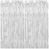 Fransenhintergrund aus Silberfolie, 2 Stück, 1 x 2,5 m, Lametta-Vorhang, Party-Dekorationen, Metallfolien-Fransenhintergrund, Türschlangen für Geburtstag, Hochzeit, Weihnachten, Neujahr