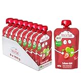 FruchtBar Bio Quetschie Erdbeere, Apfel, Frucht-Püree im Quetschbeutel für Babys ab 6 Monaten & Kinder, 8x 100g