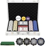 SPORTNOW Pokerkoffer abschließbar Pokerset mit Koffer 200 Chips Karten 5 Würfel Dealer Button Kartendecks Zubehör, Komplett Set Pokerspiel Kartenspiele Aluminiumkoffer für Texas Hold'em, Blackjack